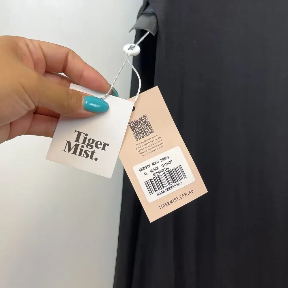 NWT Tiger Mist Size XL Christy Maxi Long Dress Stretch Side Slit Open Chest Blk - Picture 6 of 11